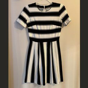 Black & White Striped Pleated Dress